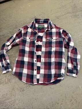 AEO Men’s Burgundy, Navy & White Plaid Button-Down Shirt